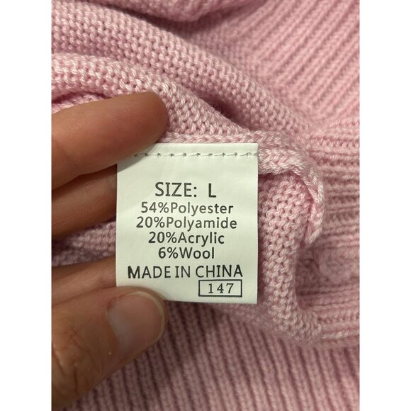 Relaxed Fit Pink Lace Trimmed Deep V Neck Sweater SZ Large Crochet Detail - Picture 6 of 10